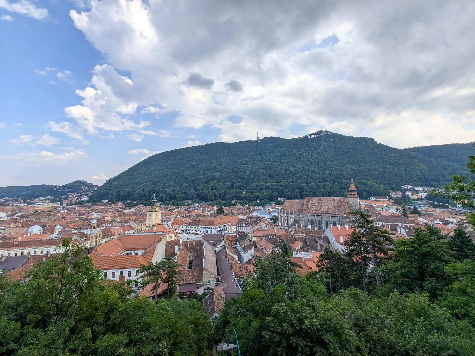The Black Church and Brașov’s old town beneath Mount Tâmpa.
