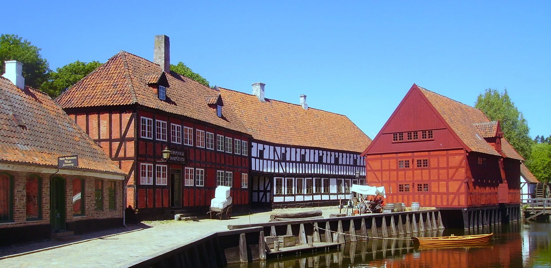 Historic buildings and canal at Den Gamle By in Aarhus
