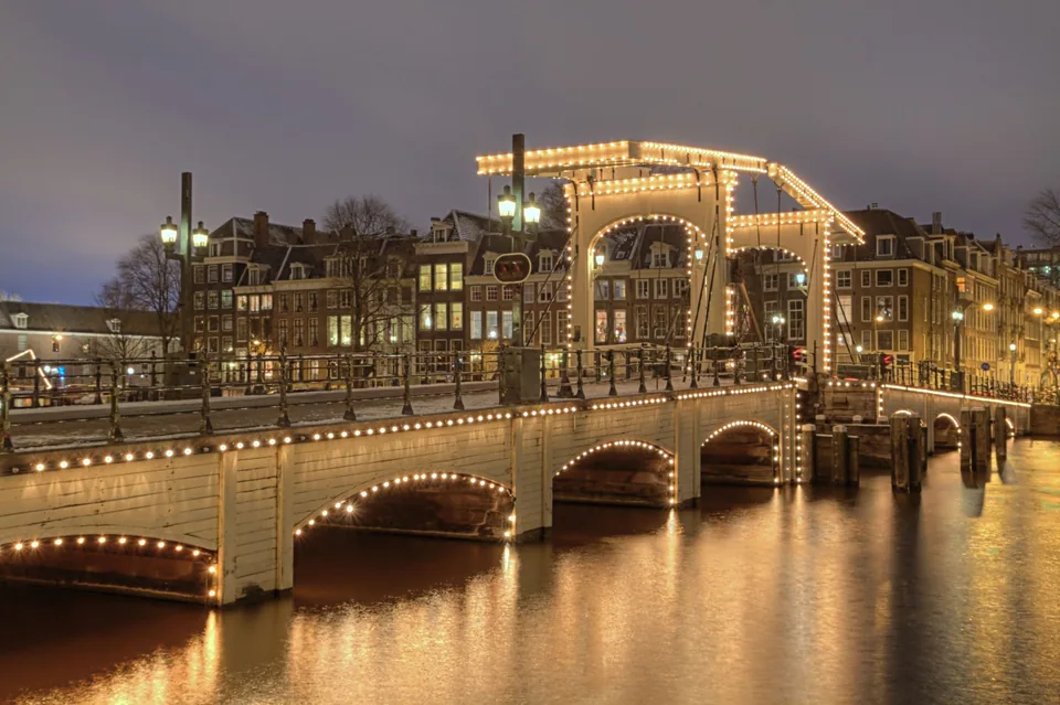 The white Magere Brug crossing the Amstel in Amsterdam