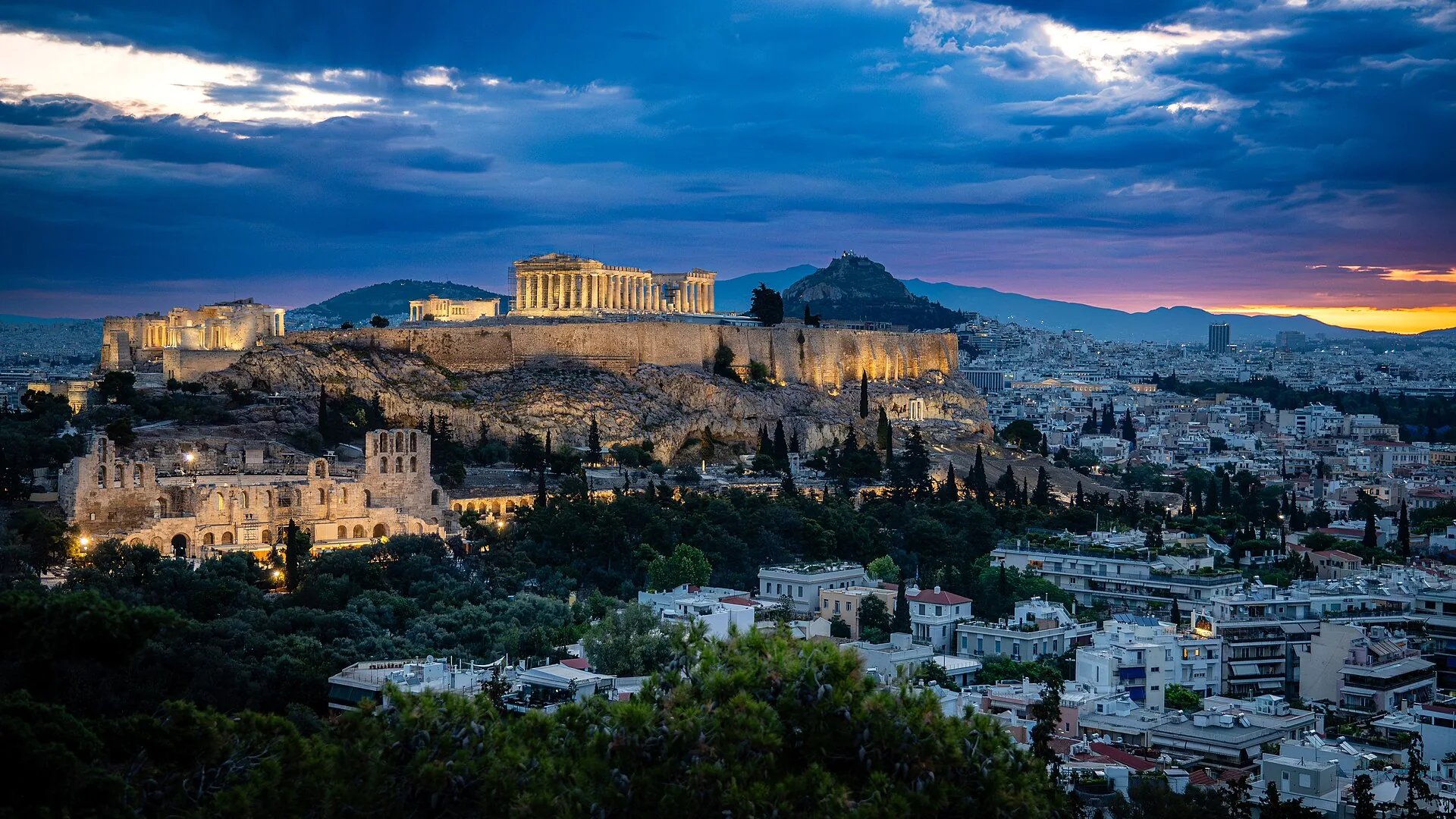 The Acropolis above Athens at daybreak