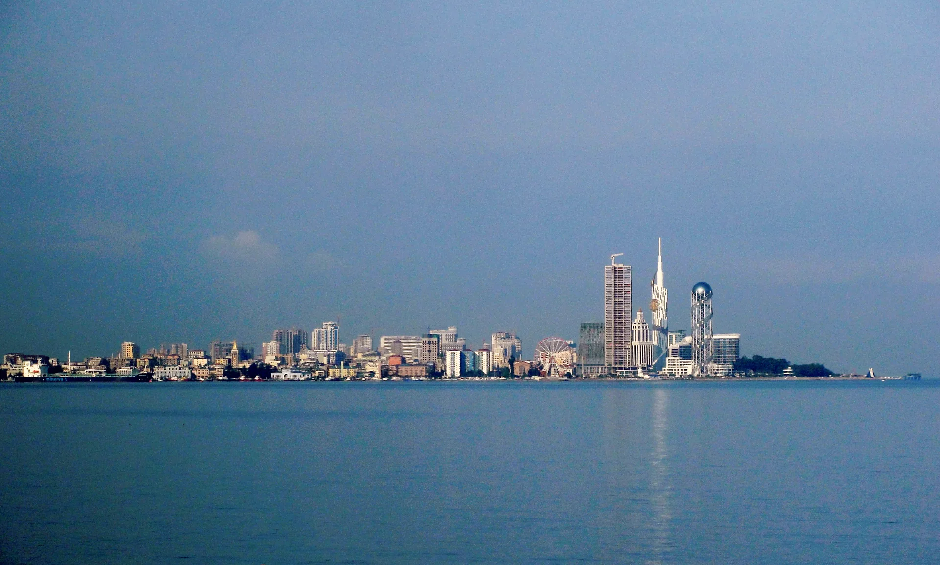Batumi skyline and its landmark towers viewed across the Black Sea