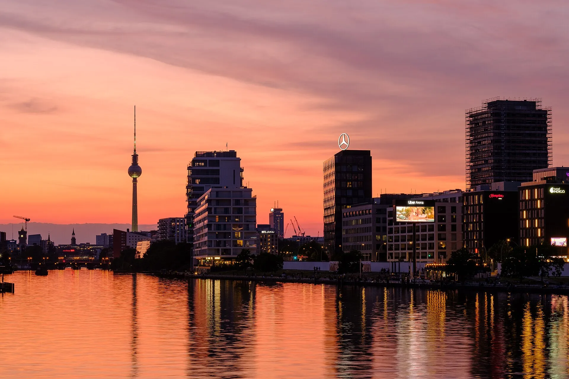 Berlin skyline and the Spree at sunset