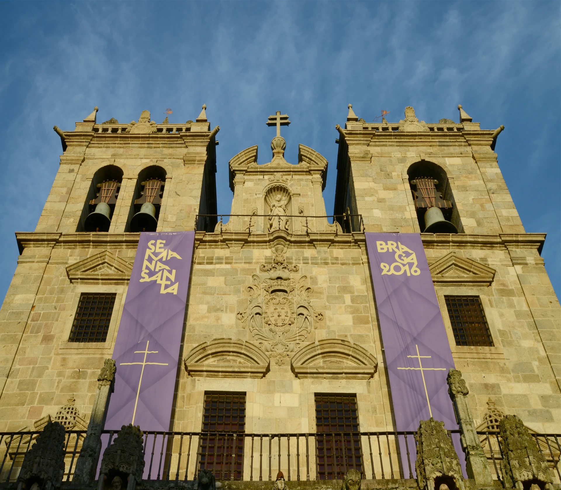 The twin towers and historic façade of Braga Cathedral