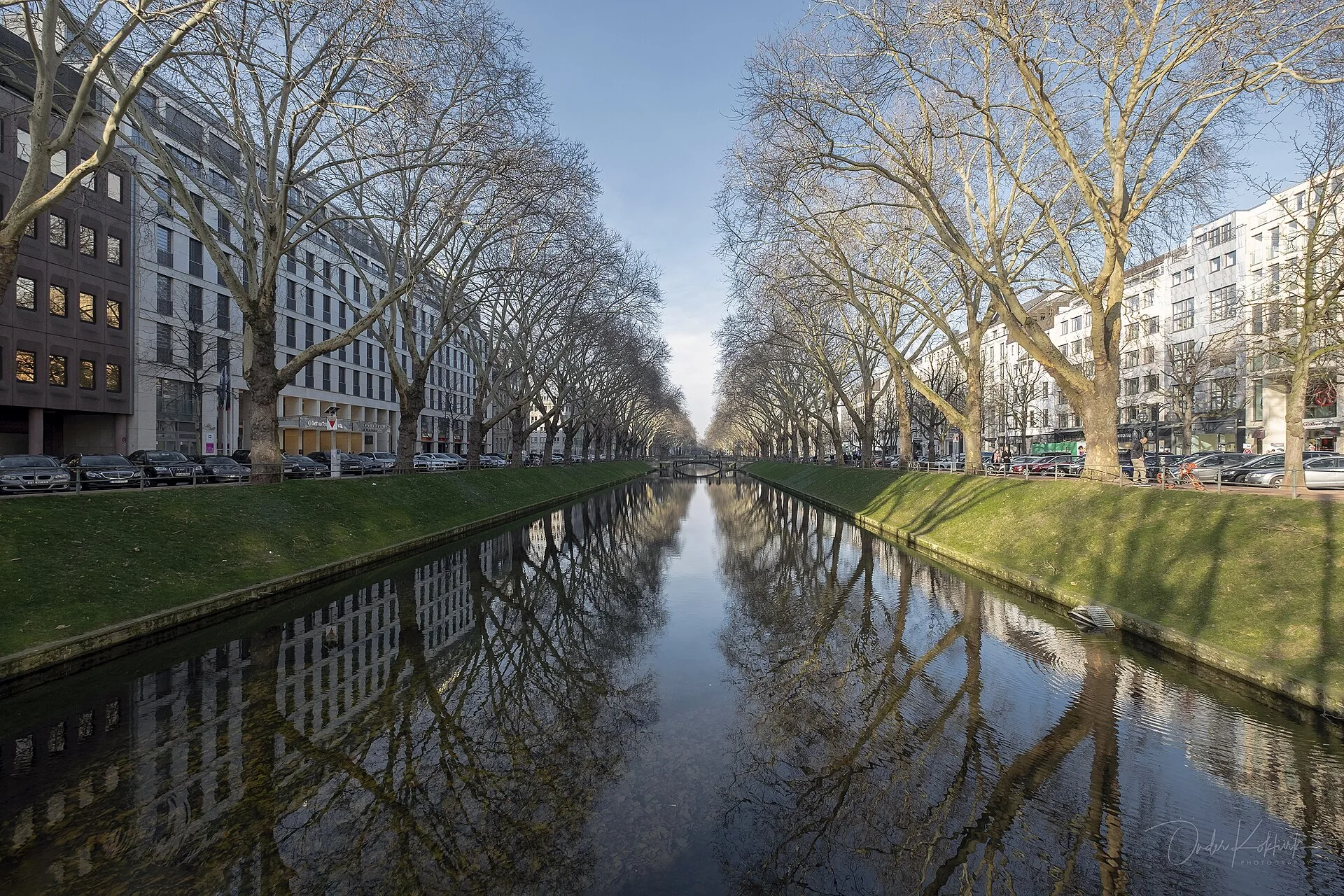Königsallee canal and tree-lined boulevard in Düsseldorf