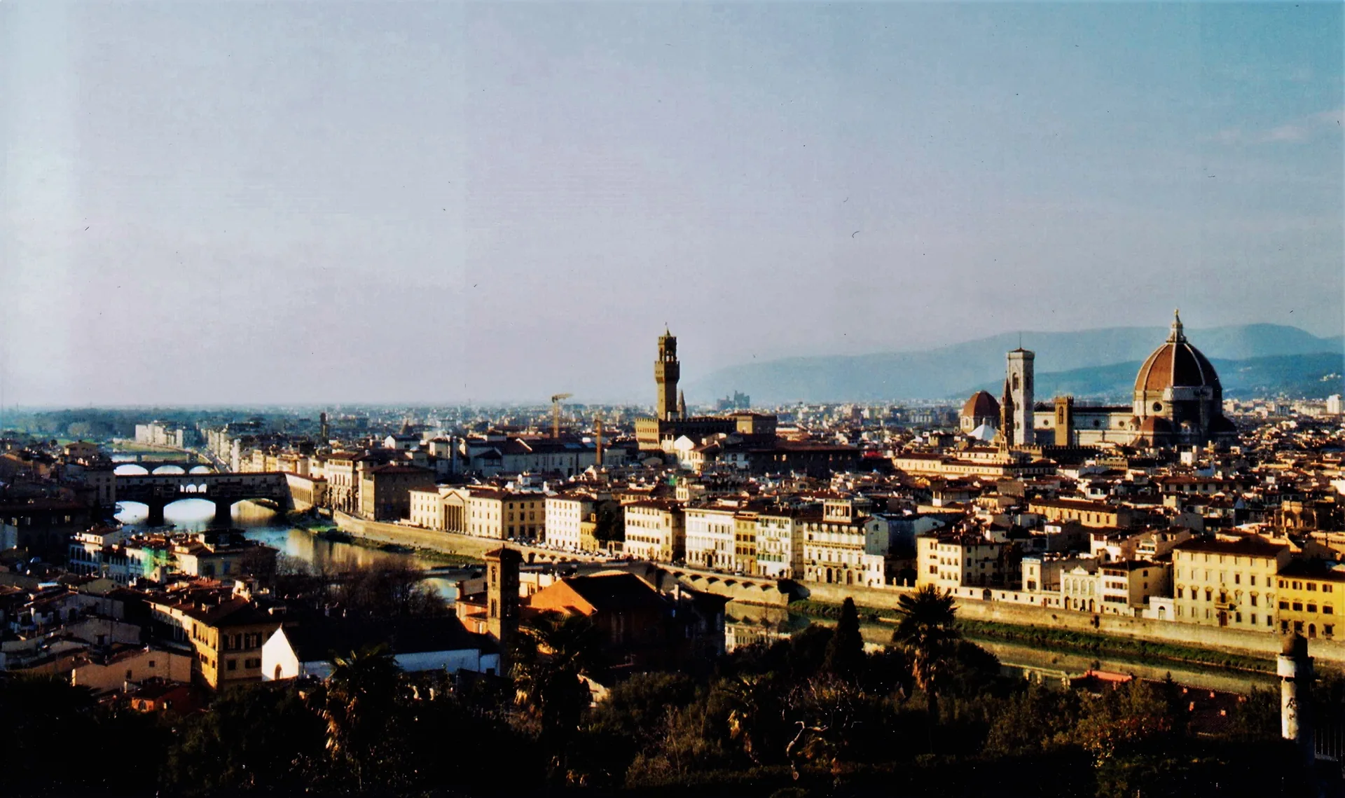 Florence skyline with the cathedral dome, Palazzo Vecchio and the Arno