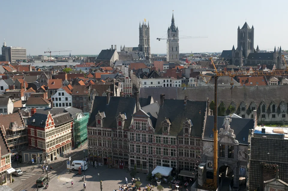 The towers and rooftops of Ghent seen from Gravensteen castle