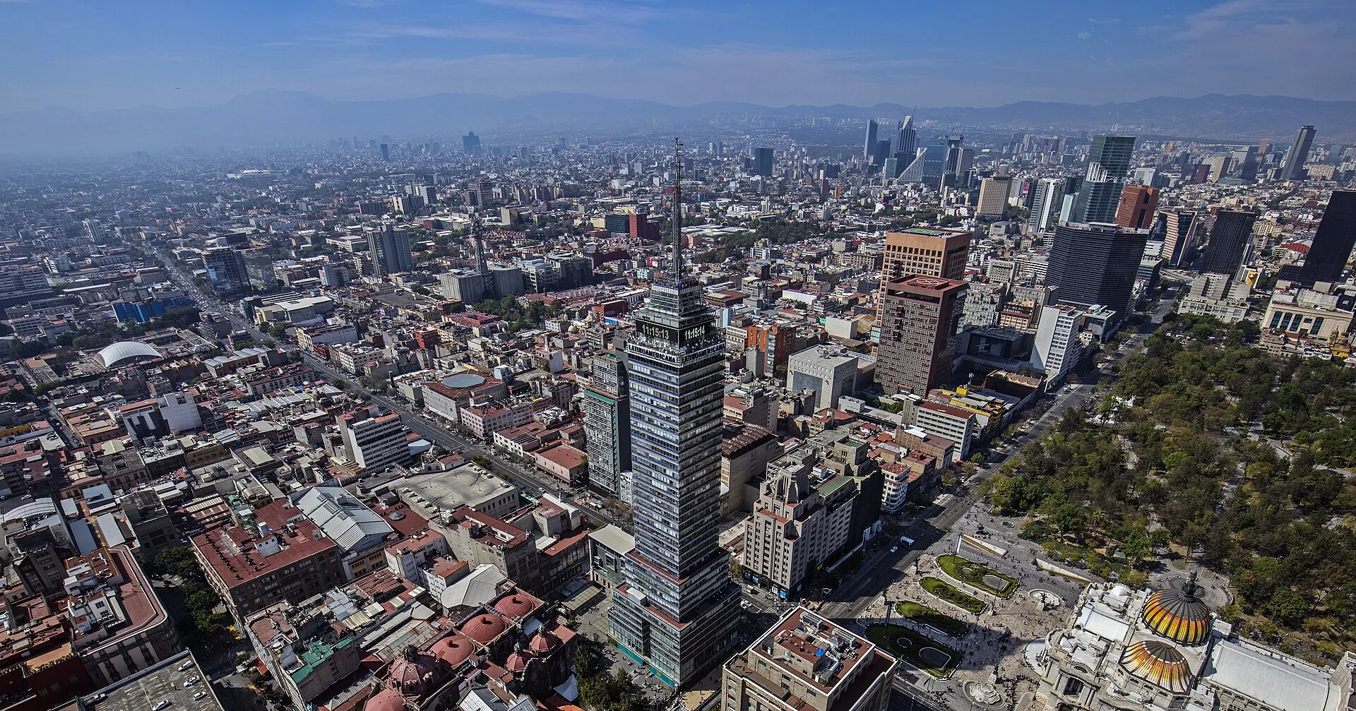 Aerial view of central Mexico City and the Palacio de Bellas Artes