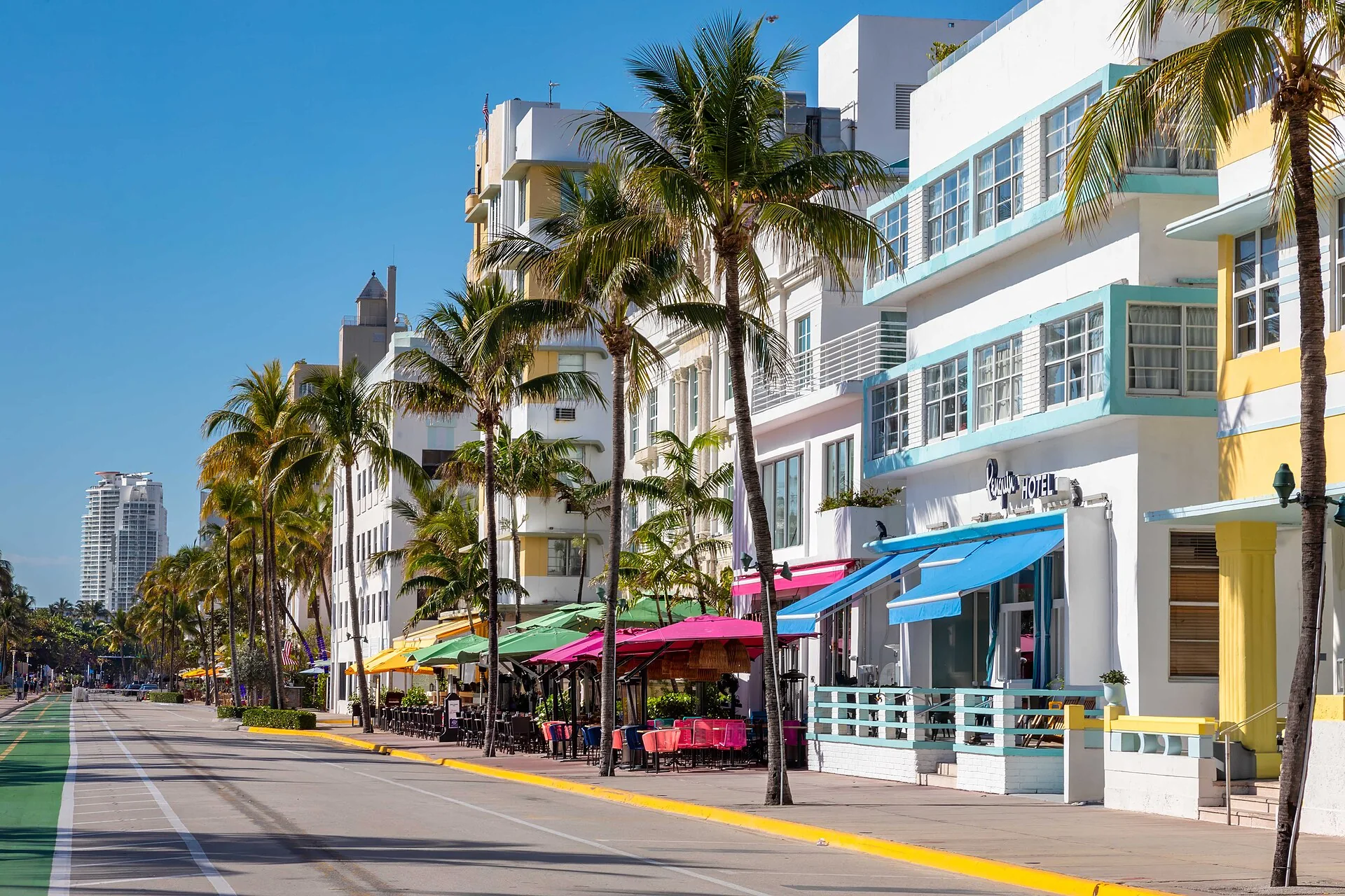 Ocean Drive and its Art Deco buildings in South Beach, Miami Beach