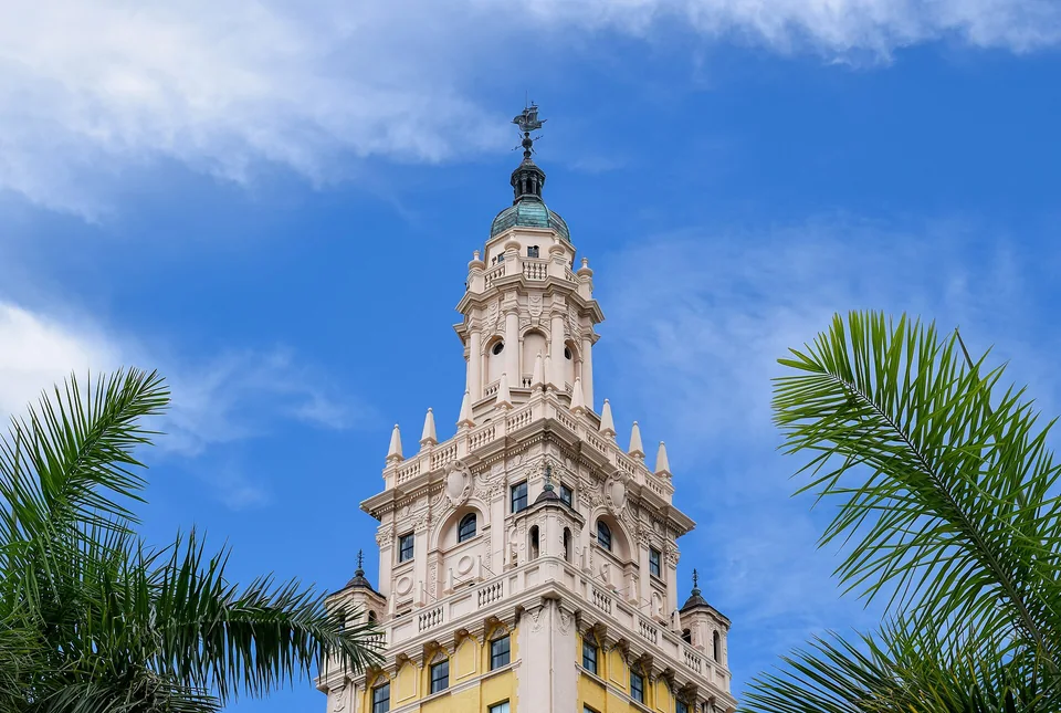 The distinctive crown of the Freedom Tower in downtown Miami