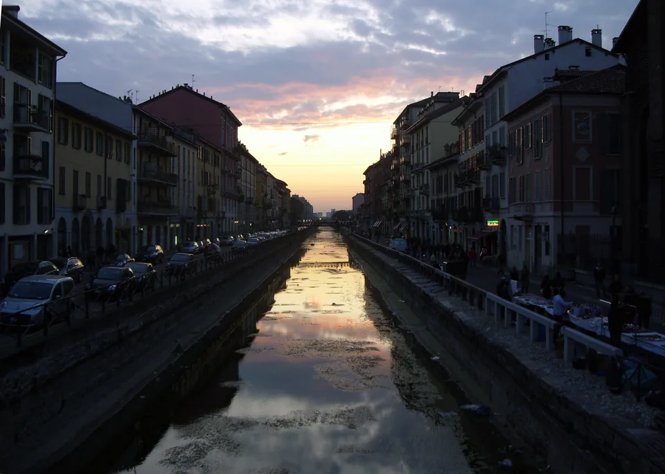 Naviglio Grande and its waterfront buildings in Milan