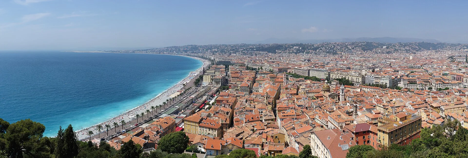 Nice old town and the curving Promenade des Anglais seen from Castle Hill