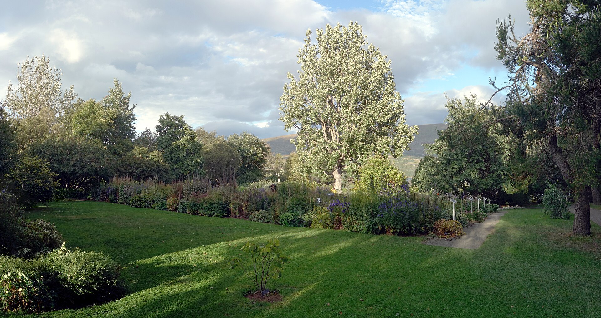 Paths, flower beds and trees in Akureyri Botanical Garden
