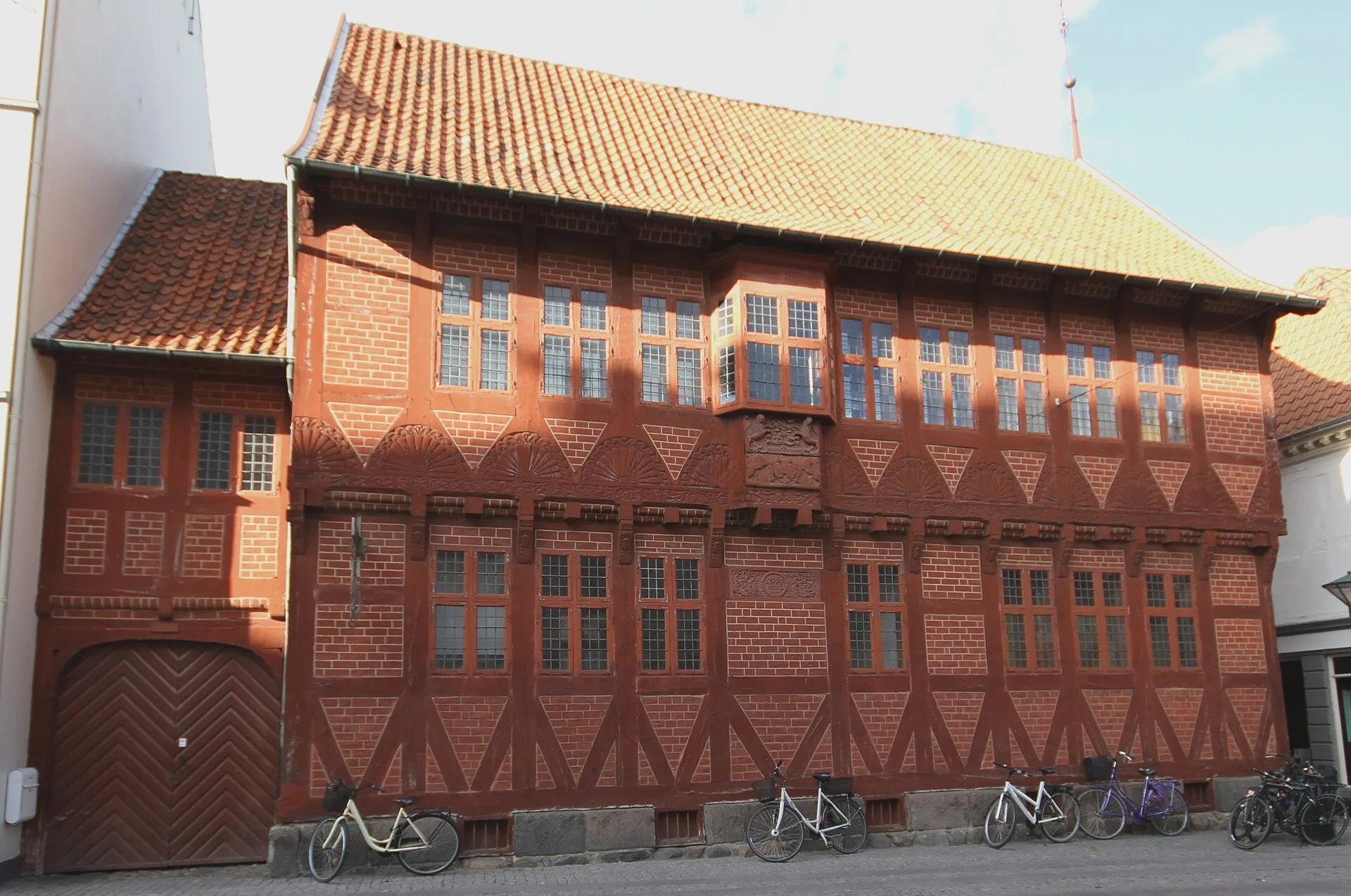 Historic half-timbered buildings at Møntergården in Odense