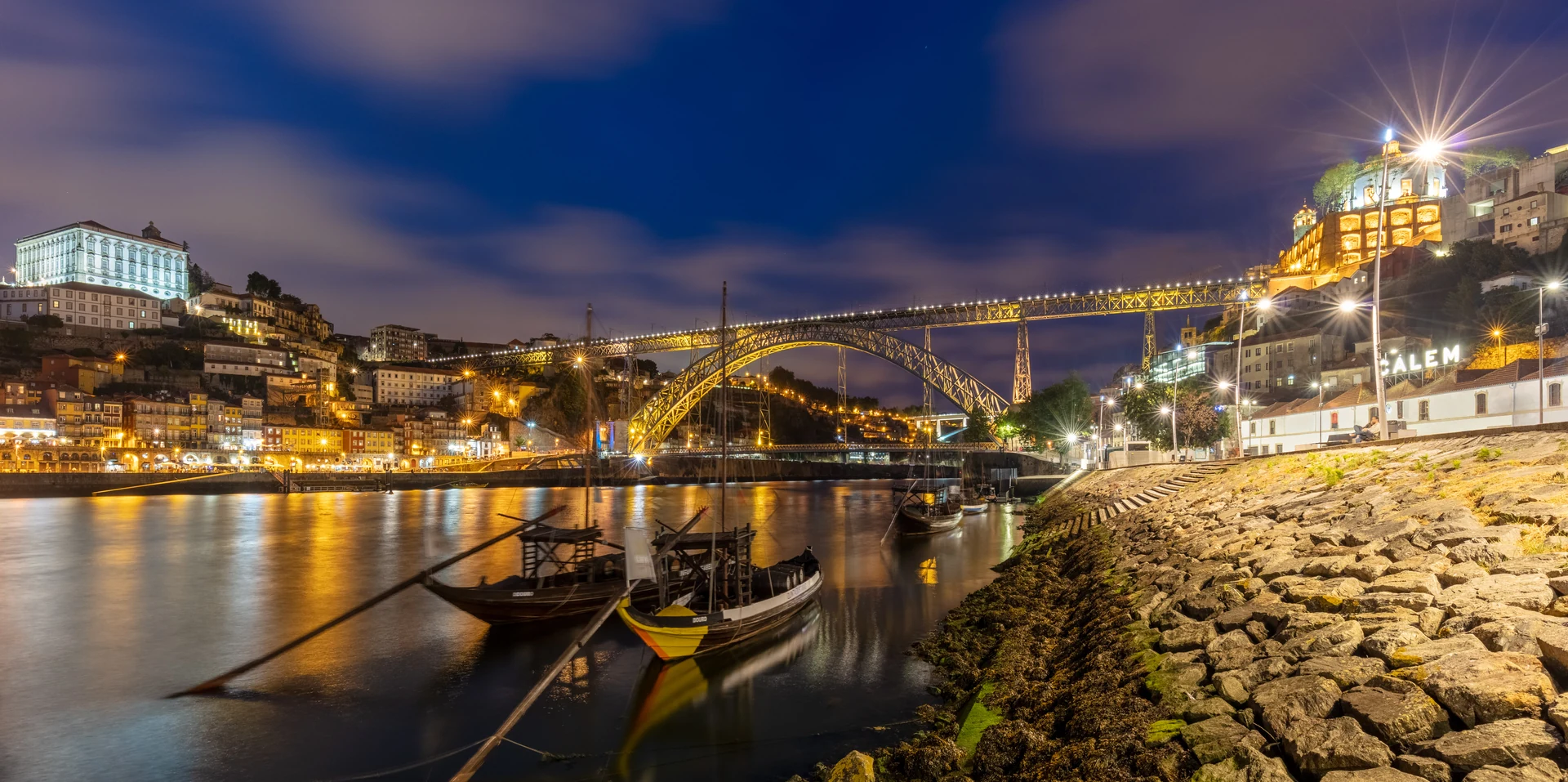 Dom Luís I Bridge and the illuminated Porto waterfront over the Douro