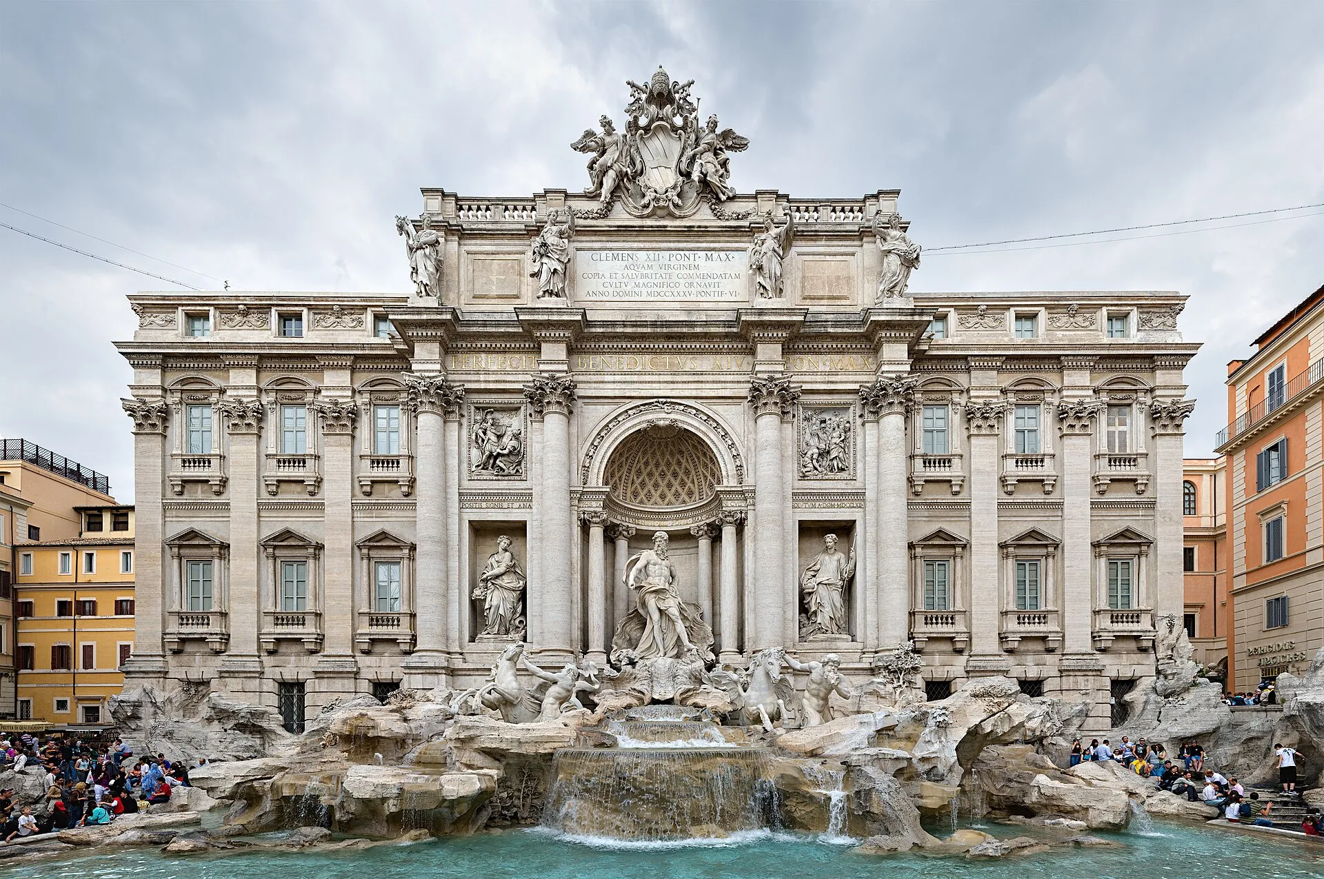 The Trevi Fountain and surrounding streets in Rome
