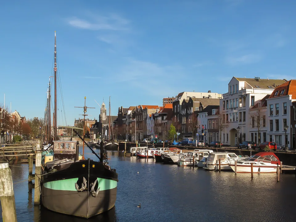 Historic canal and houses in Delfshaven, Rotterdam