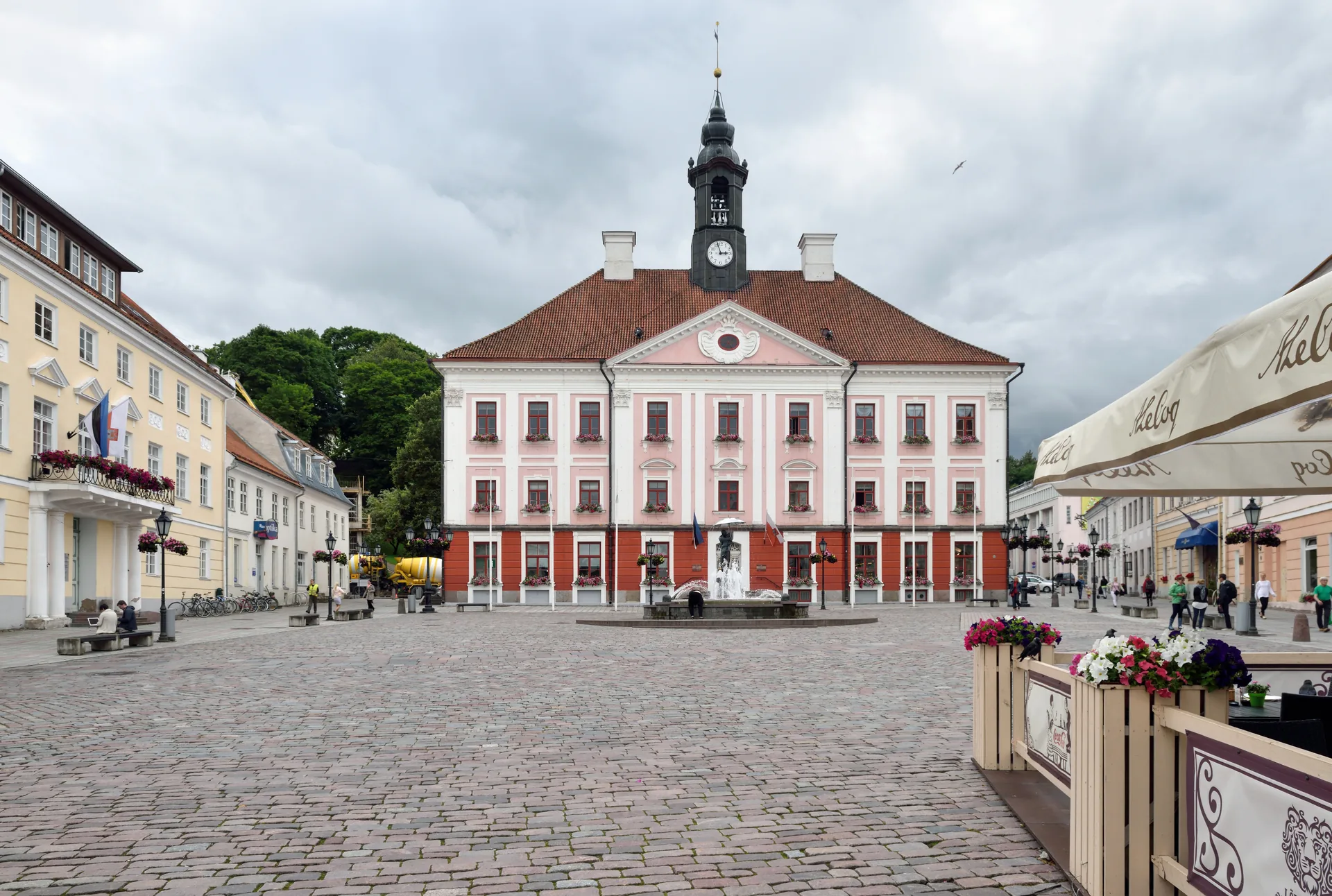 Tartu Town Hall and its clock tower facing Town Hall Square
