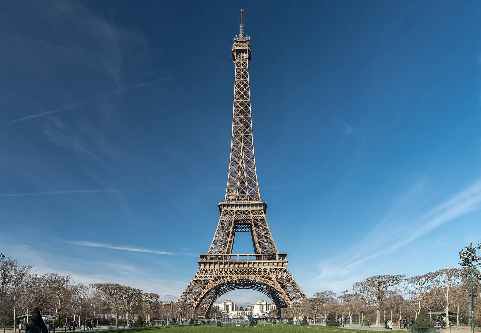 The Eiffel Tower seen from the Champ-de-Mars in Paris