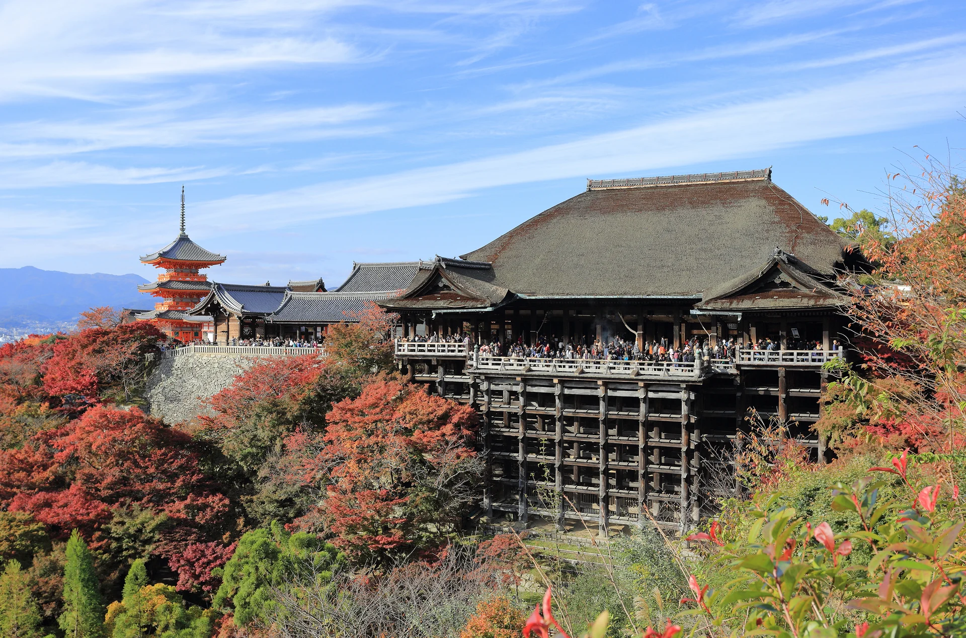 Kiyomizu-dera temple and its hillside setting in Kyoto.