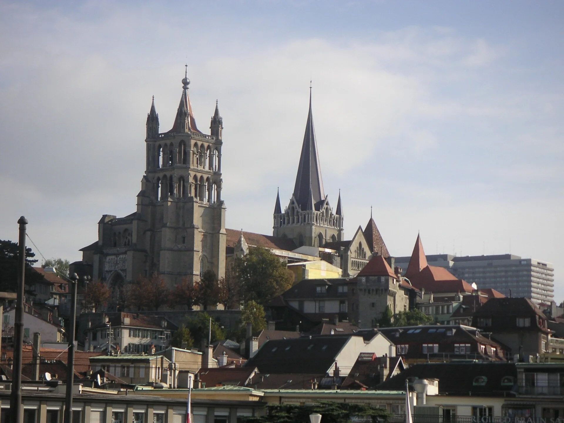 Lausanne Cathedral above the city roofs.
