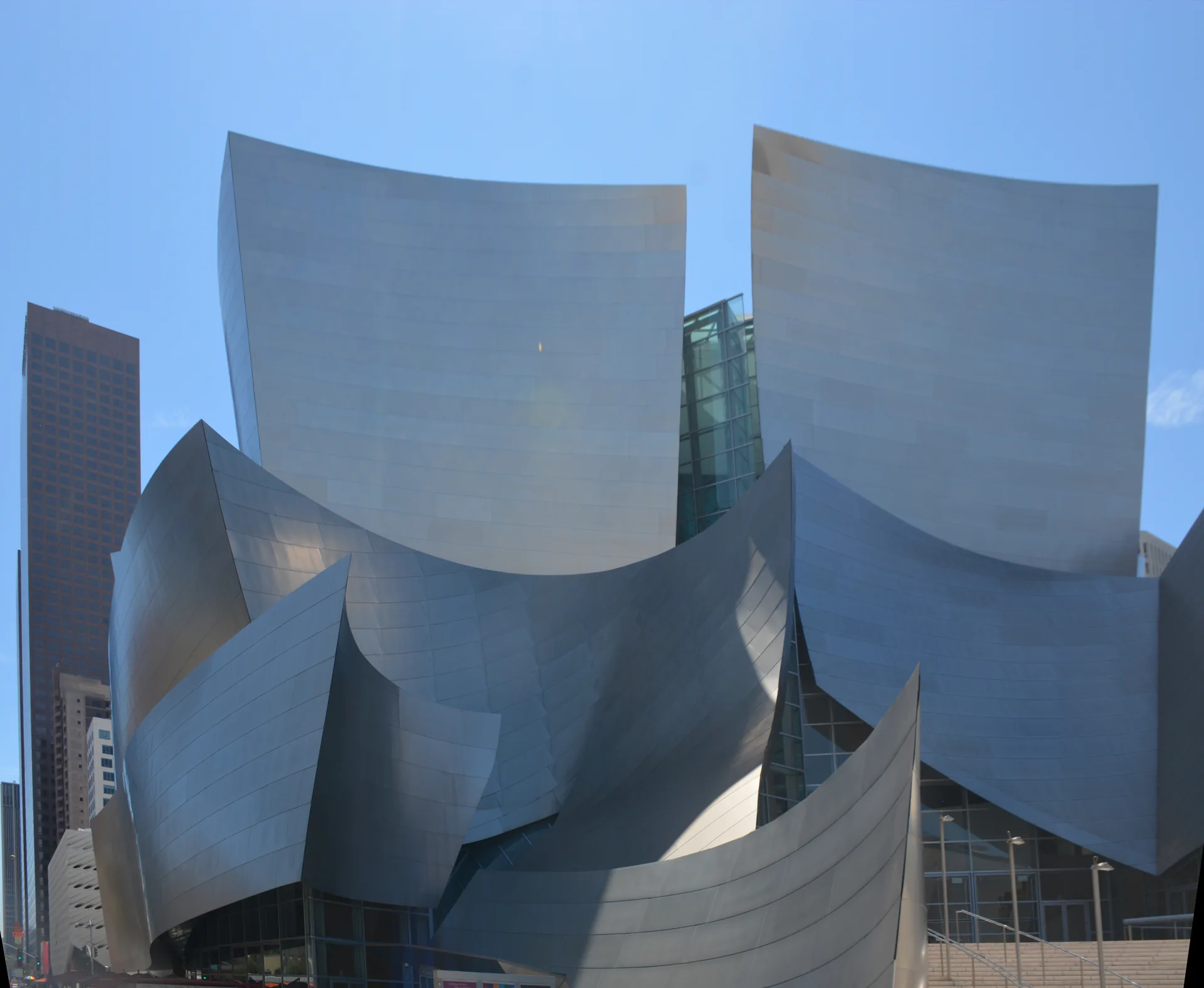 The sculpted metal exterior of Walt Disney Concert Hall in Downtown Los Angeles.