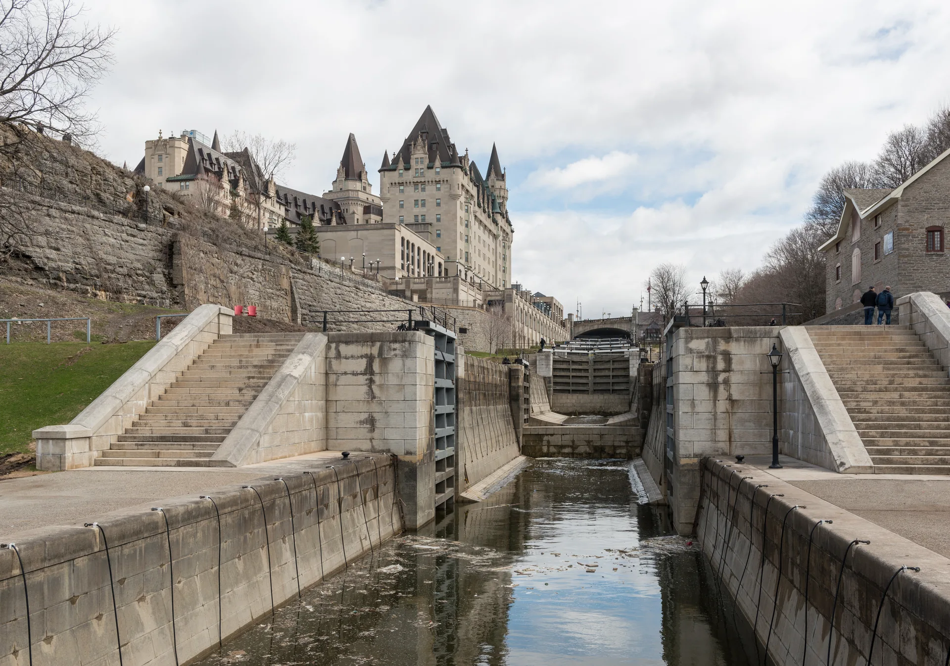The Ottawa Locks of the Rideau Canal with Château Laurier beyond.