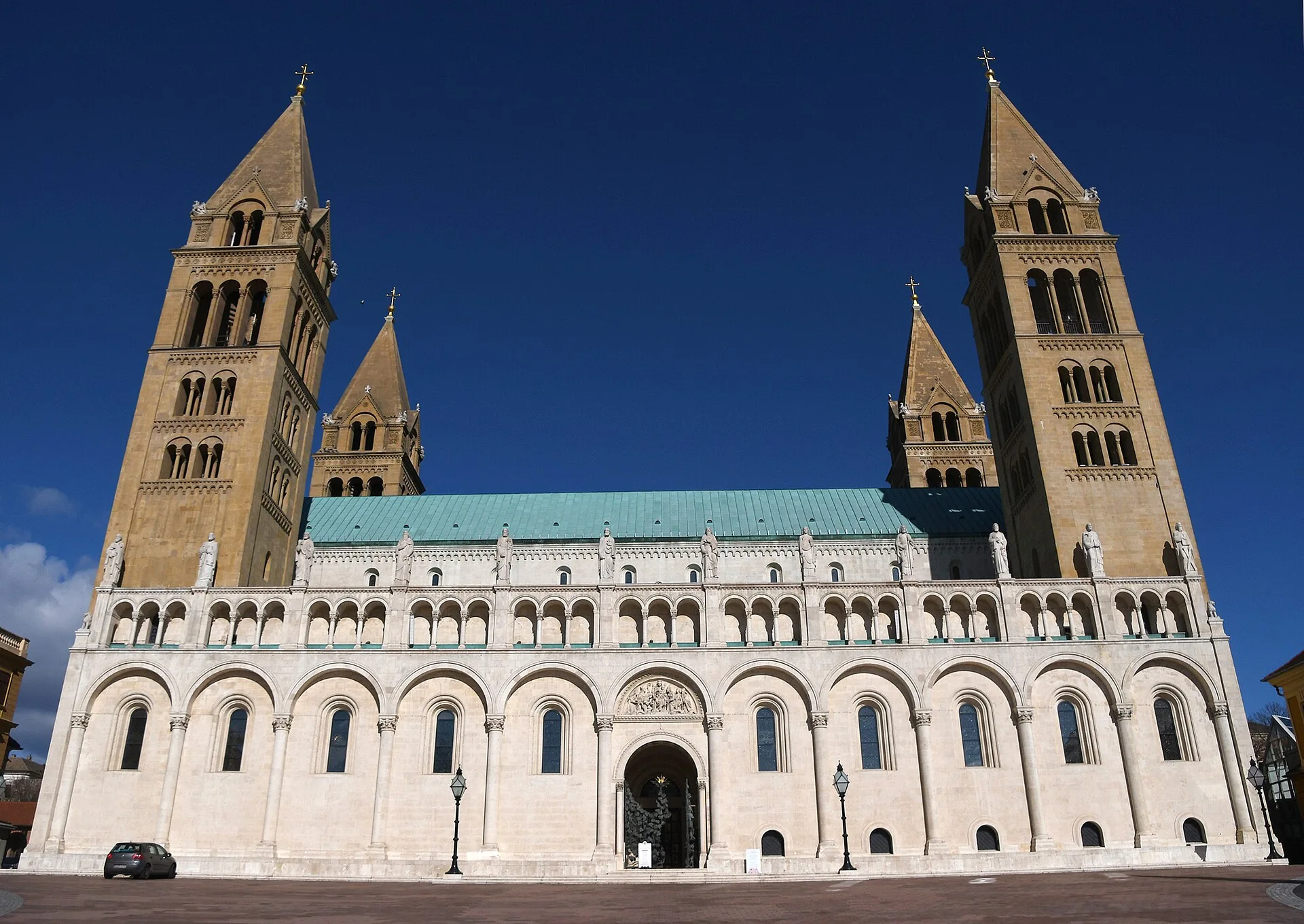 Pécs Cathedral with its four distinctive towers.
