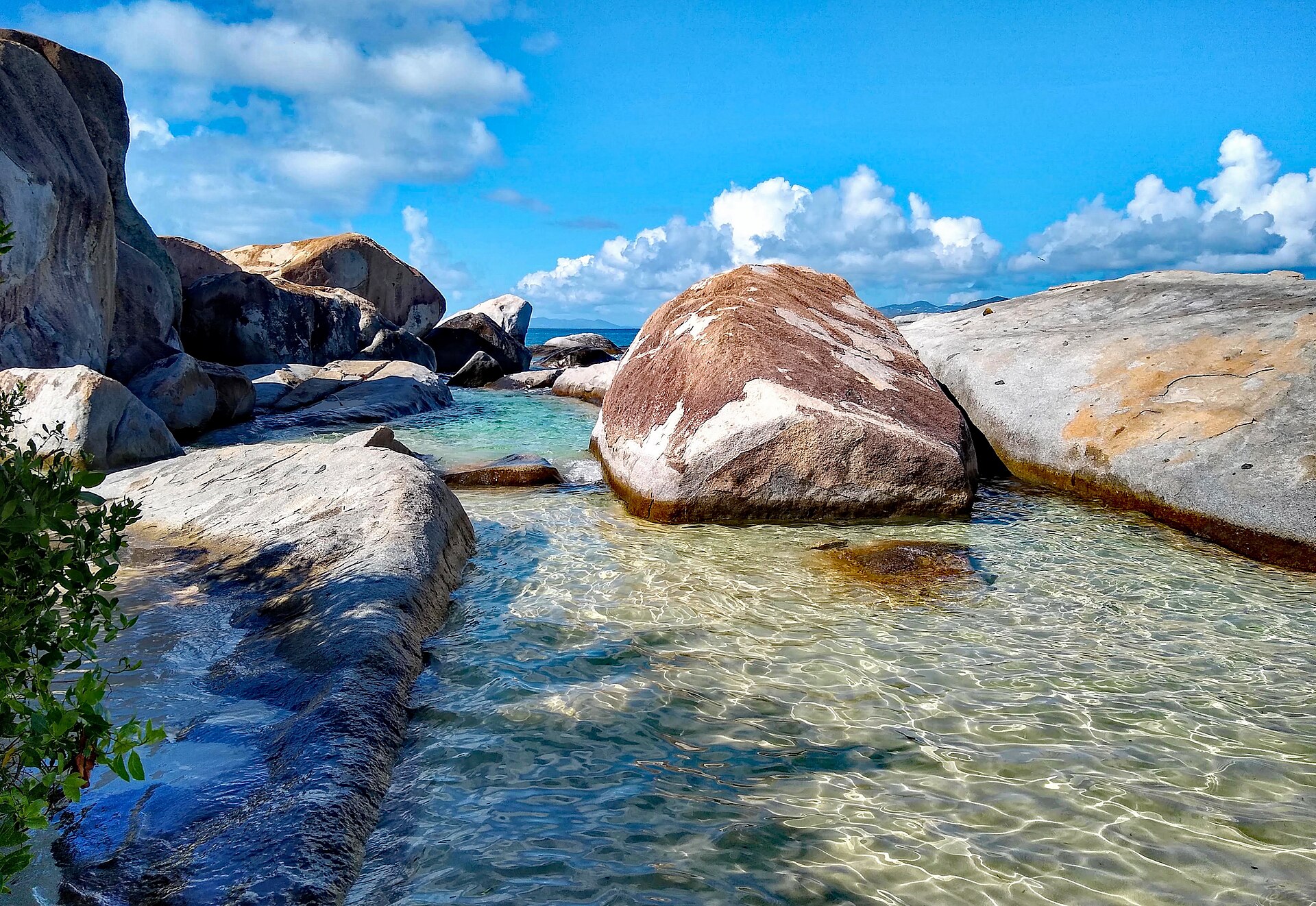 Granite boulders and clear seawater at The Baths on Virgin Gorda
