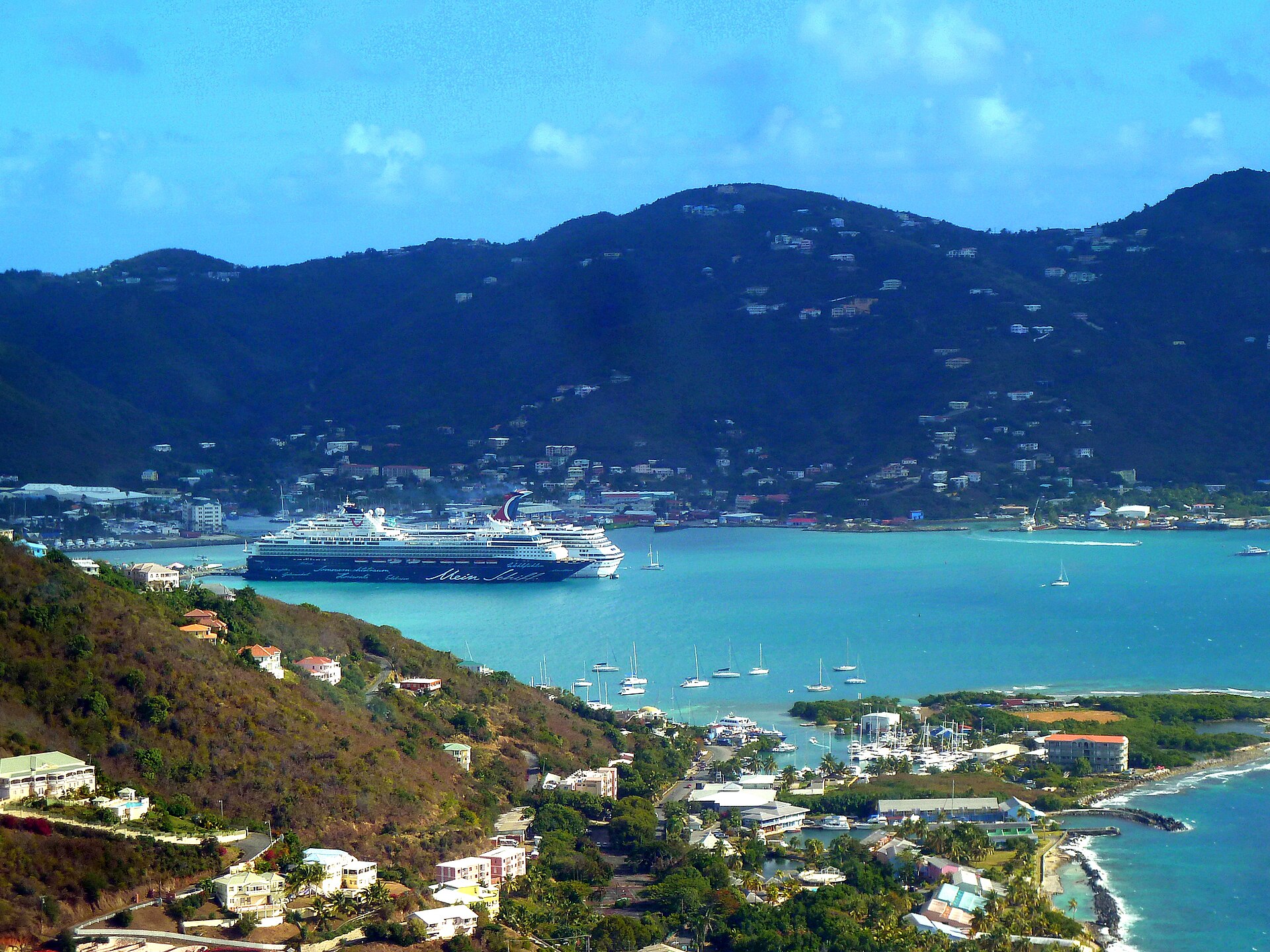 Road Harbour and Wickhams Cay on Tortola, viewed across the water