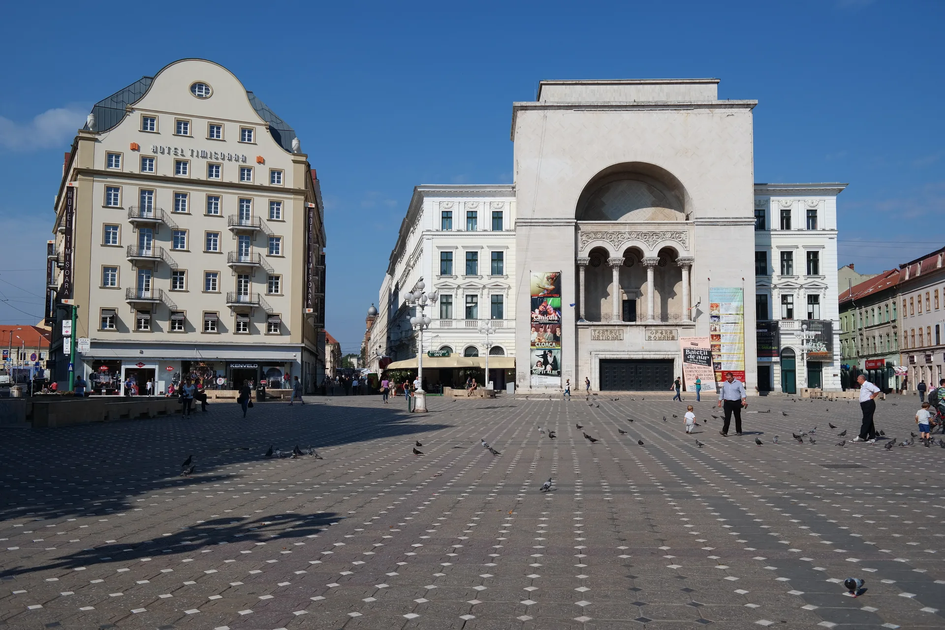 The Romanian National Opera and Culture Palace facing Piața Victoriei in Timișoara.