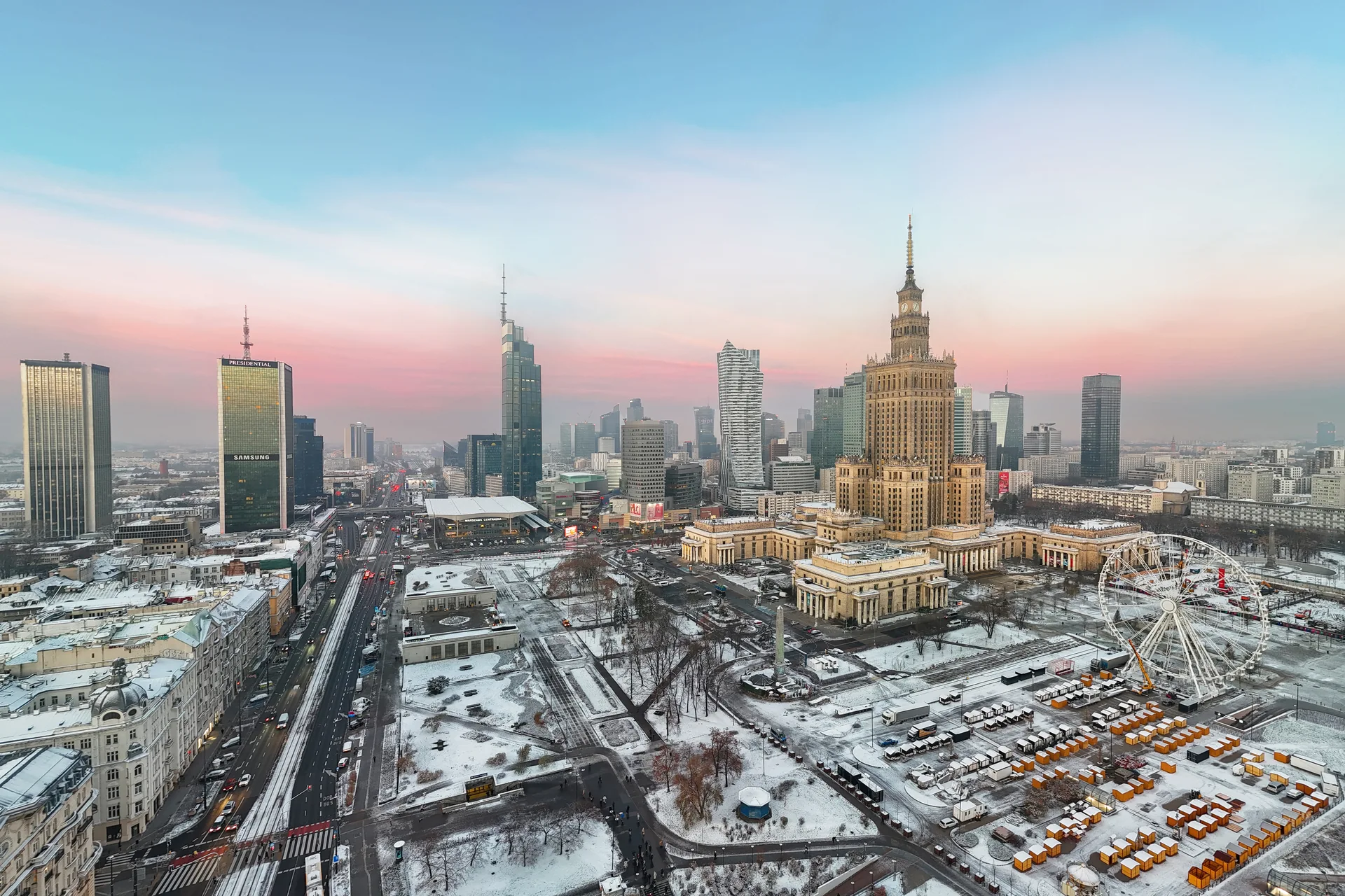 The Palace of Culture and Science among central Warsaw’s skyline.