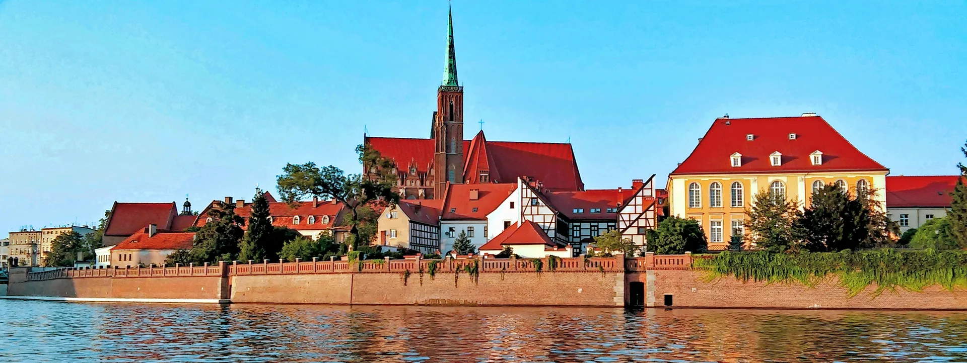 The riverside church buildings of Ostrów Tumski in Wrocław.