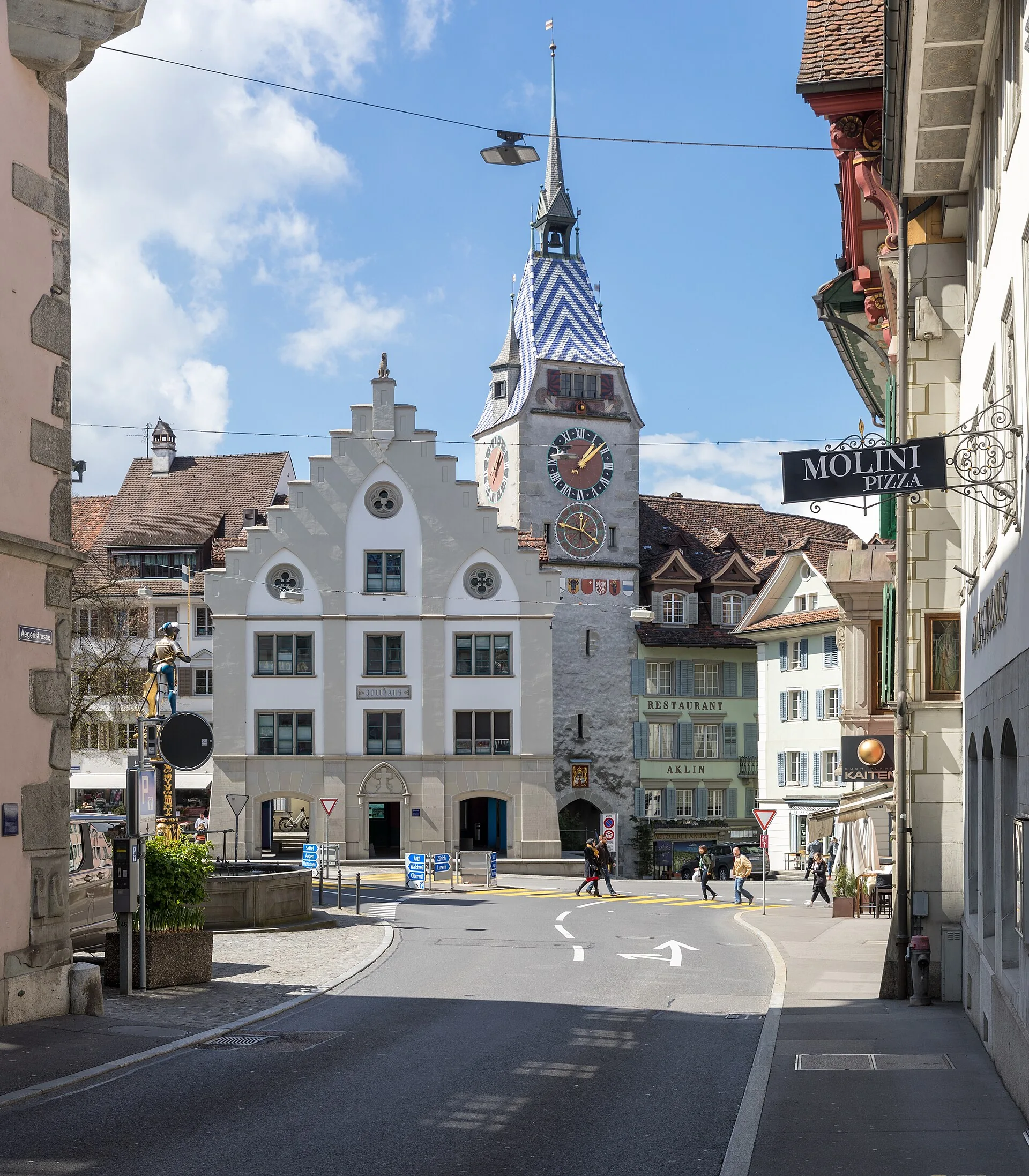 The Zytturm clock tower and Zollhaus in Zug’s old town.